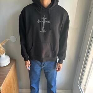 Hanes Rhinestone Gothic Cross Fleece Hoodie - Men's L